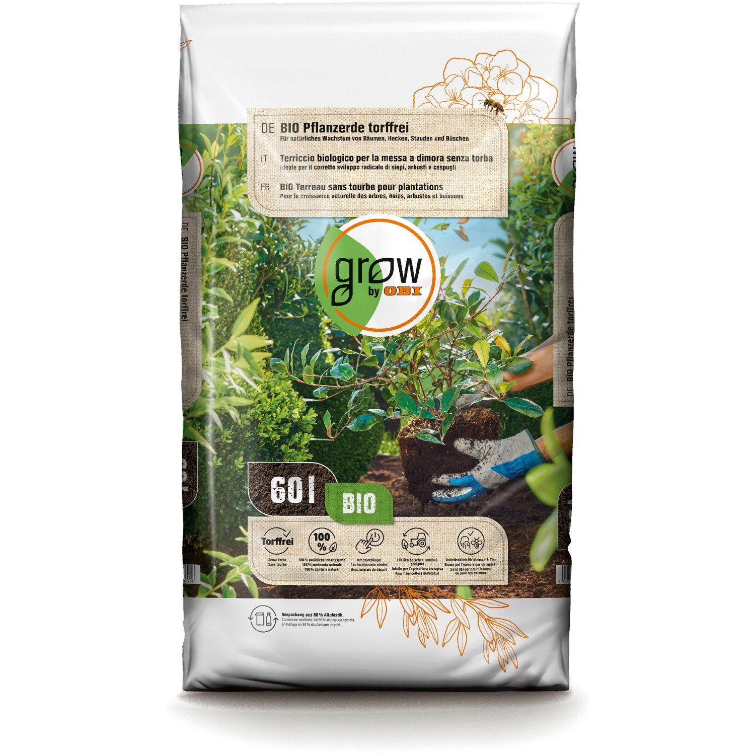 GROW by OBI Bio Pflanzerde torffrei 60 l