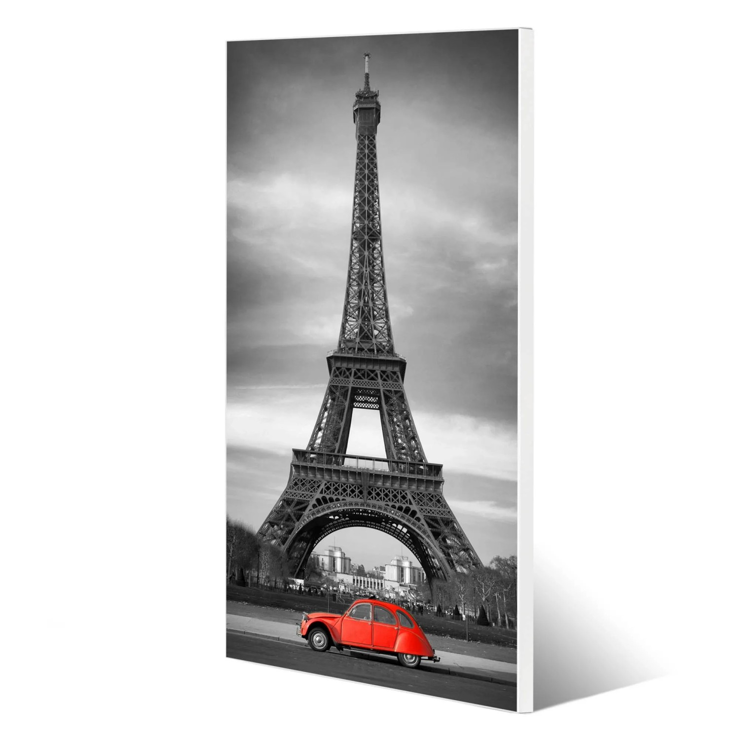 Banjado Magnettafel mit Paris-Motiv: Eiffelturm und rotes Auto. Dekorative Magnetwand, 37x78cm.