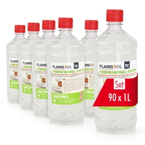 Flambiol Premium Brenngel, 90 x 1 Liter Flaschen. Brennstoff für Kamine und Öfen.