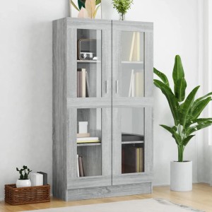 Grauer Vitrinenschrank Sonoma (82,5x30,5x150 cm) mit Glastüren, Holzwerkstoff, ideal als Wandregal.