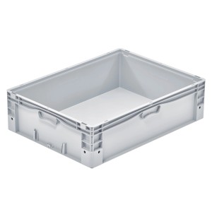 Graue Eurobox-System Box, 80x60x22 cm, zur Aufbewahrung und Lagerung.