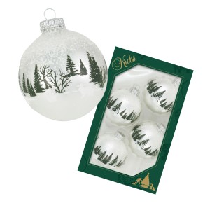 Krebs Glas Lauscha Weihnachtskugeln Winterwald 4er-Set, 7cm, mit Winterwald-Motiv.
