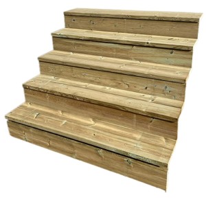 Vinuovo Außentreppe aus Holz, 5 Stufen, 120 cm breit, mit Setzstufen. Komplettes Bausatz-System.