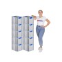 PROREGAL Spar Set: 10 graue Euroboxen mit blauen Griffen und Deckel, gestapelt.