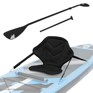 ECD Germany Kajak Sitz mit Paddel Set für SUP Board. Schwarzer Sitz mit Paddel auf einem Board.
