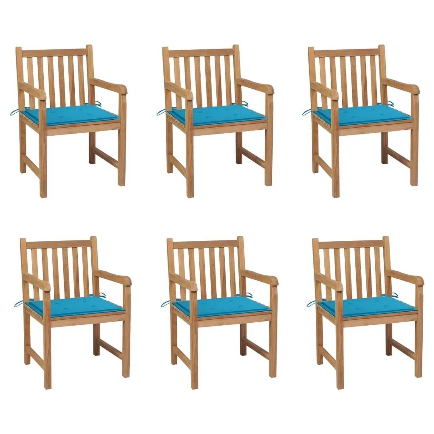 vidaXL Gartenstühle 6 Stk mit Blauen Kissen Massivholz Teak 3073035