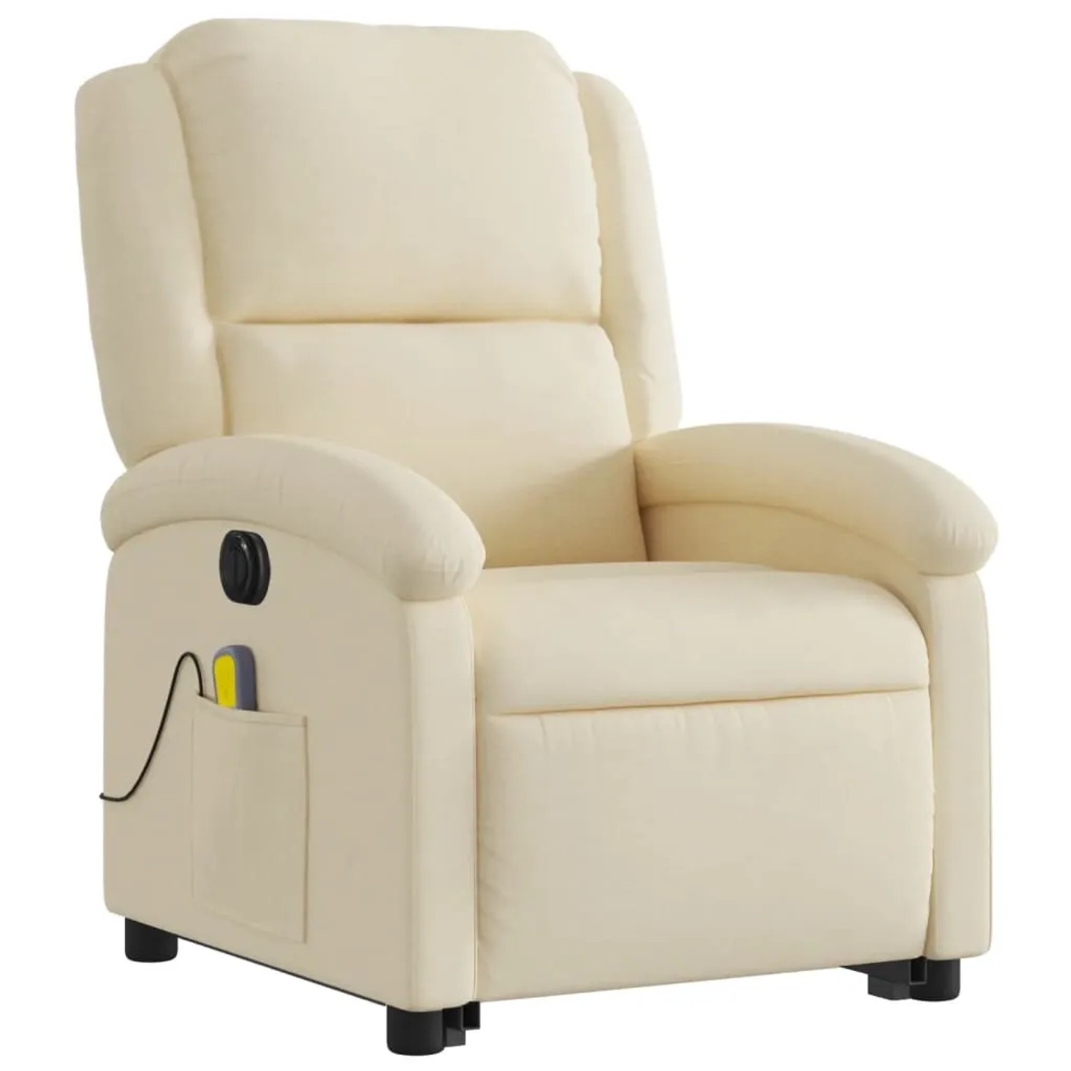 Elektrischer Massagesessel mit Aufstehhilfe, creme Stoff, mit Seitentasche.