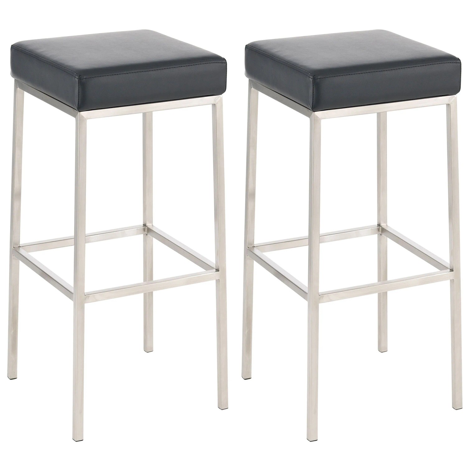 Clp 2er Set Barhocker Montreal Kunstlederbezug Schwarz/Edelstahl