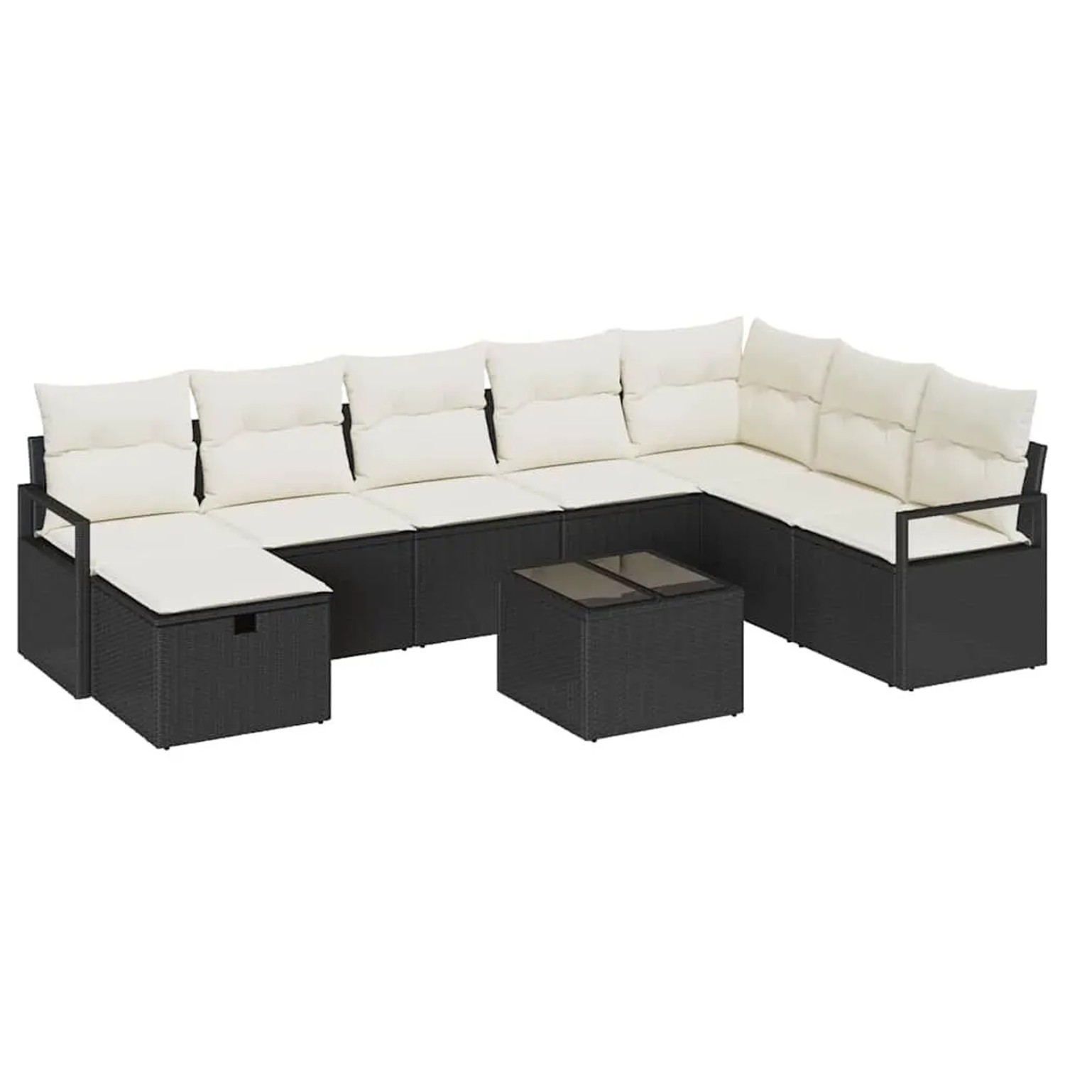 vidaXL Sofa Set mit Kissen 9-Tlg Schwarz und Creme Poly-Rattan 3359236 günstig online kaufen