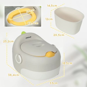 AIYAPLAY Kindertopf, grau, mit herausnehmbarem Töpfchen und Größenangaben.