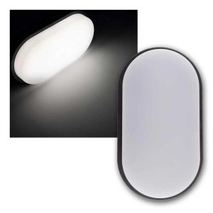 Ovale ChiliTec LED Wandleuchte PALAU, anthrazit, mit opal-milchiger Abdeckung. Zeigt neutralweißes Licht, IP54.