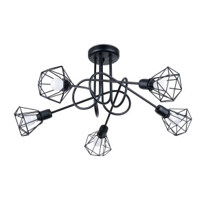 Schwarzer Sollux Lighting Kronleuchter Artemis5S mit 5 Leuchten im modernen Loft-Design.