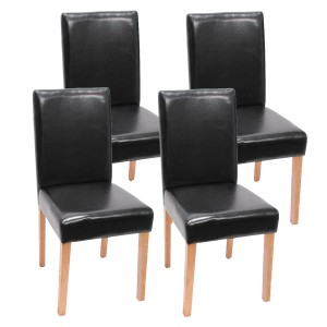 4er Set: MCW Esszimmerstühle Littau, schwarzes Kunstleder, helle Holzbeine. Polsterstühle für Esszimmer und Küche.