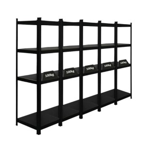 Mega Deal: 5x Schwerlastregal Ragnar, 150x45x45 cm, mattschwarz, Fachlast 100 kg, ideal für Keller, Garage.