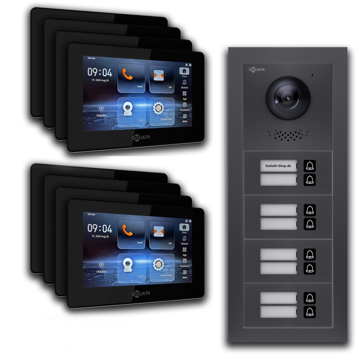 Goliath IP Video Türsprechanlage 8 Familienhaus 7 Zoll Schwarz App Anthrazit Unterputz