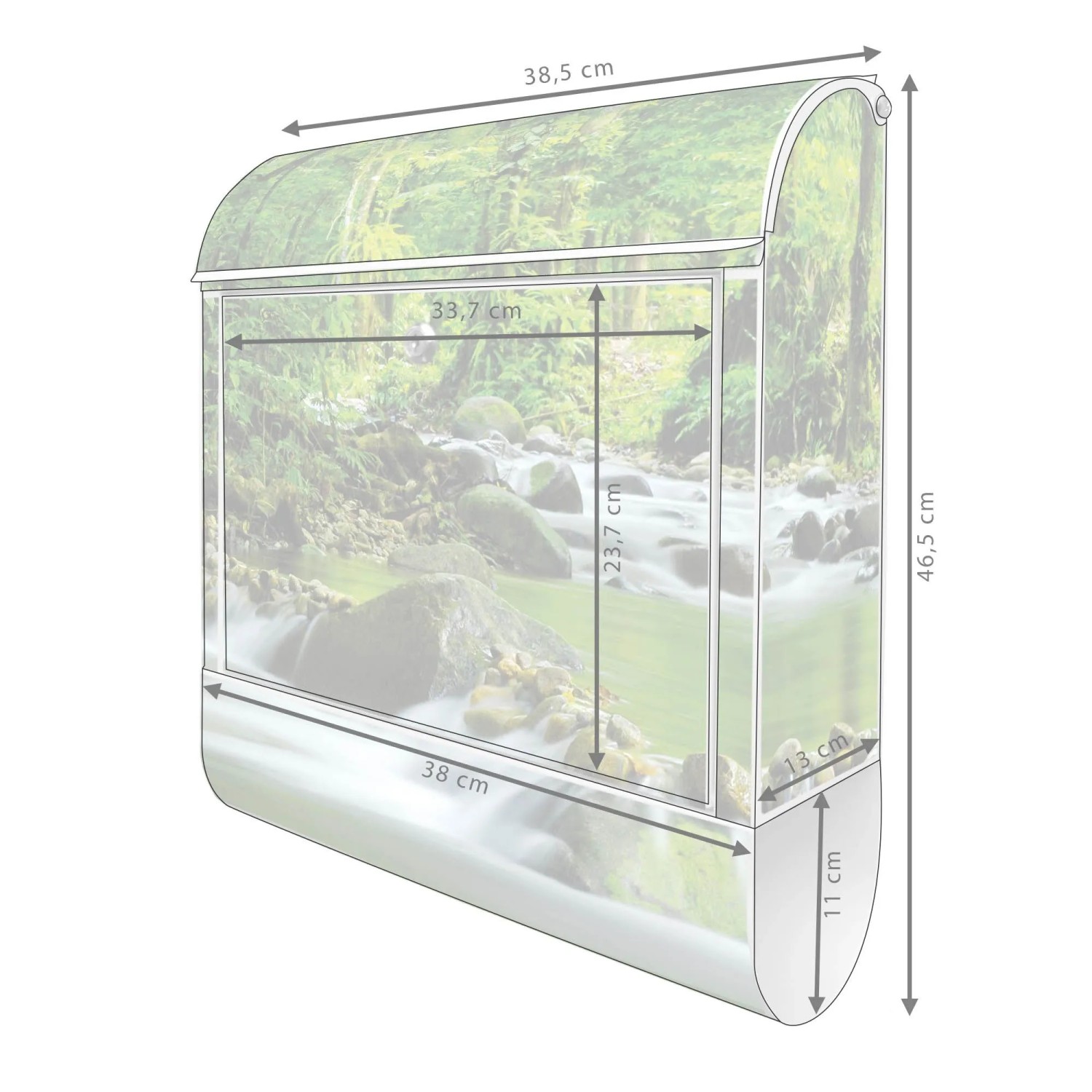 Banjado Design Briefkasten Weiß Pulverbeschichtet 39x47x14cm 2 Schlüssel Mit Zeitungsfach Motiv Rauschender Bach_6