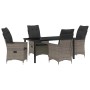 Graue 5-teilige vidaXL Garten Essgruppe aus Polyrattan mit Tisch und Stühlen mit Kissen.