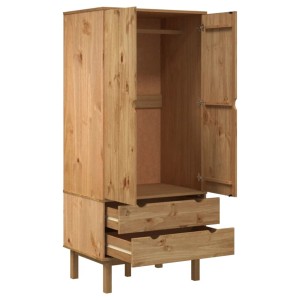 vidaXL Kleiderschrank OTTA aus Kiefernholz mit zwei Schubladen und offenen Türen.
