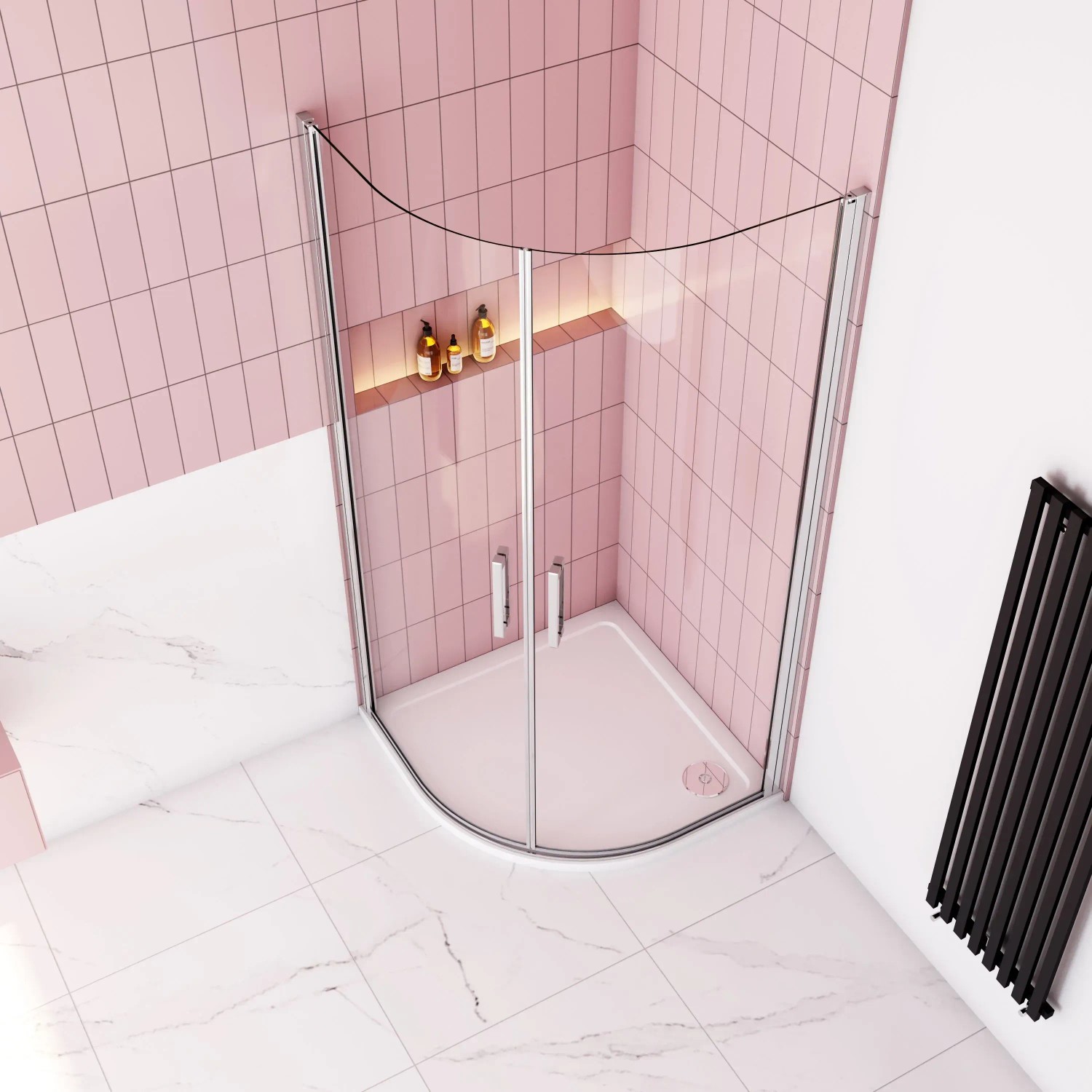 AICA Runddusche 90x90 mit Drehtür, Viertelkreis Duschkabine aus 6mm NANO ESG Sicherheitsglas.