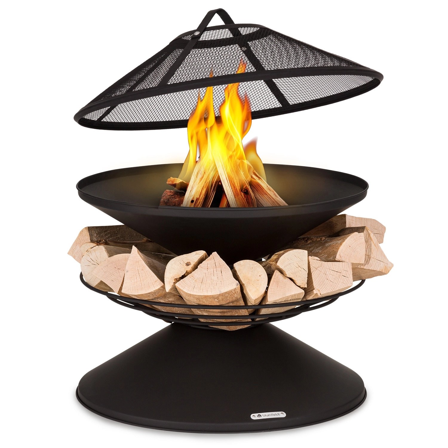 Blumfeldt Aguilera Feuerschale mit Grill Ø 65 cm Holzlager Stahl Schwarz günstig online kaufen