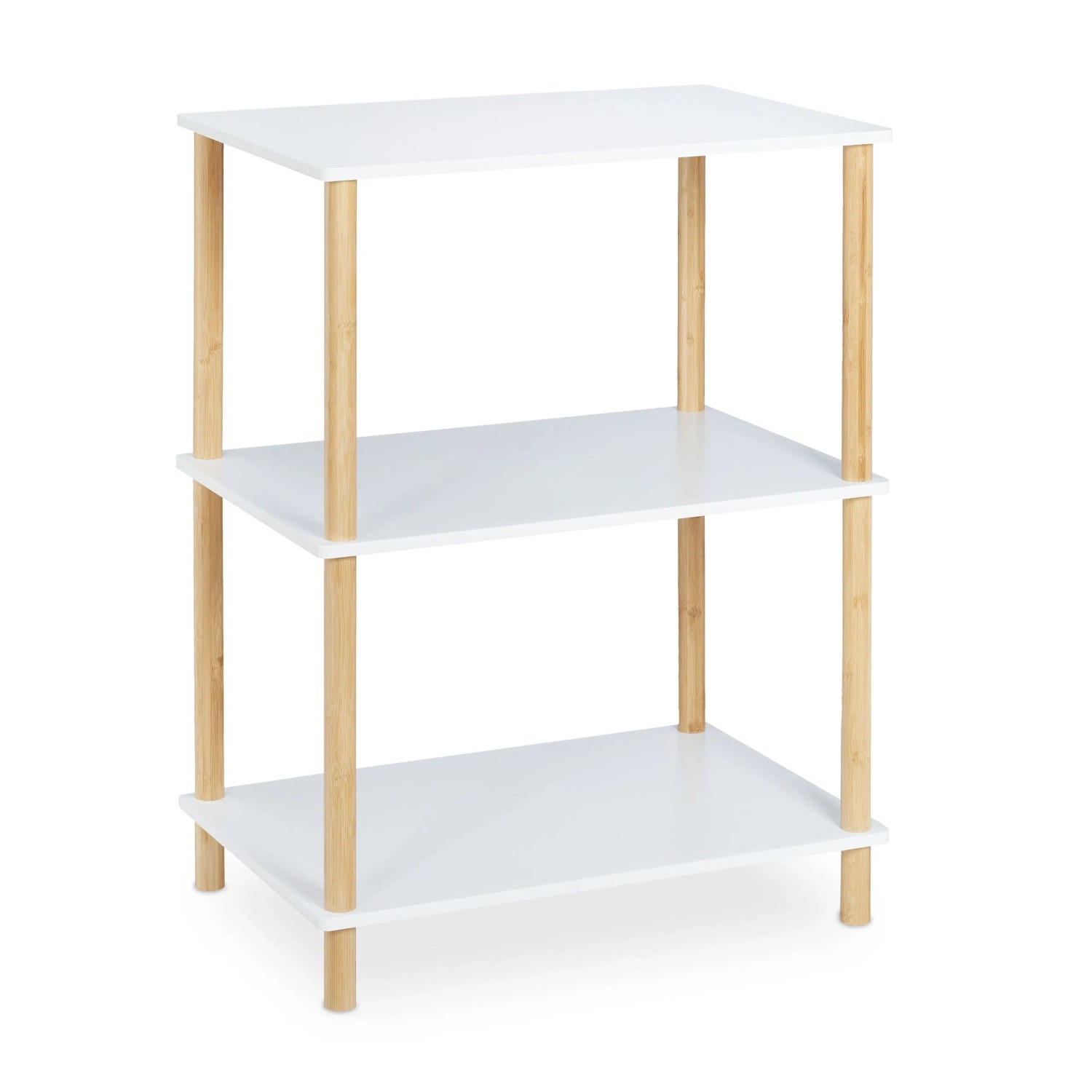 Relaxdays Standregal MDF Bambus Weiß Natur mit 3 Ablagen 79 cm x 60 cm x 40 cm