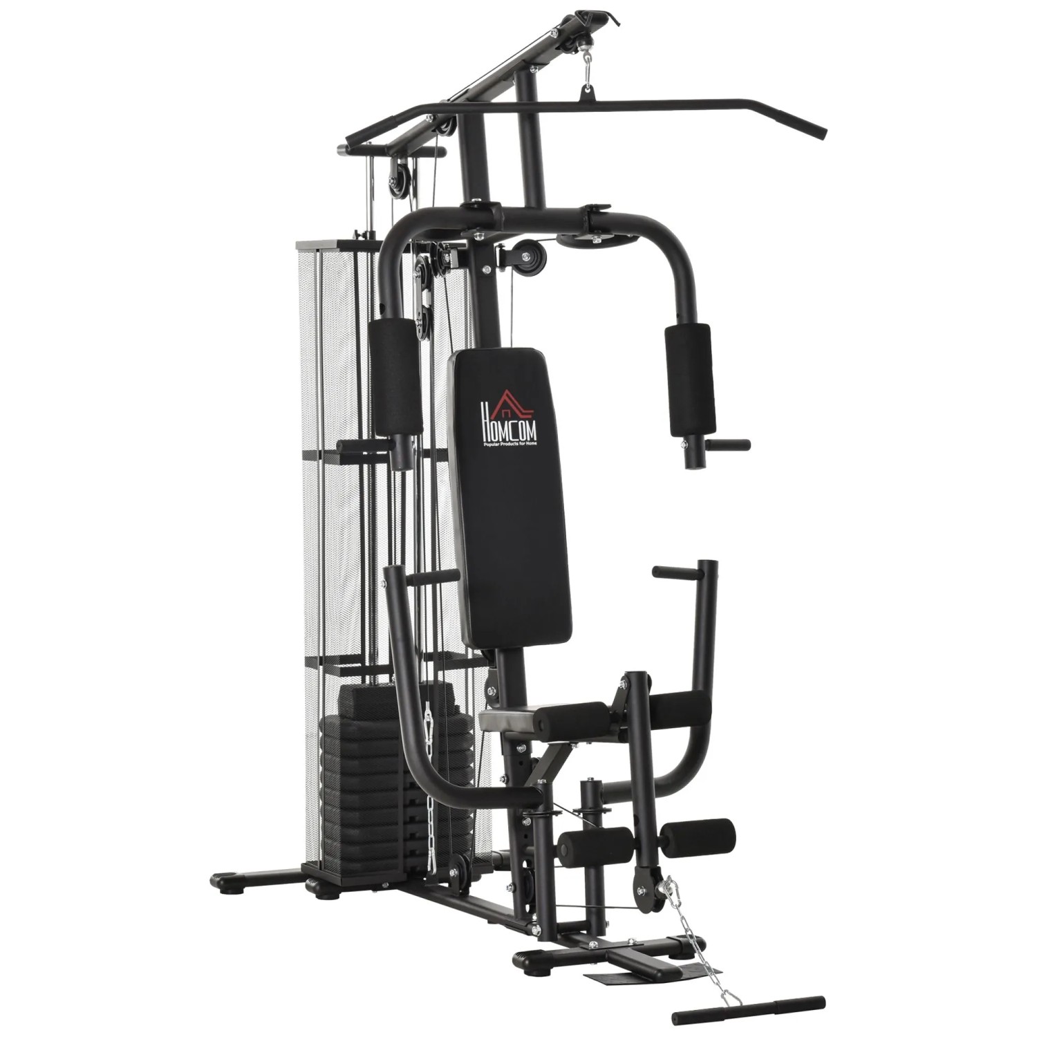 HOMCOM Kraftstation Metall PU Kunstleder Schwarz 150L x 110B x 210H cm