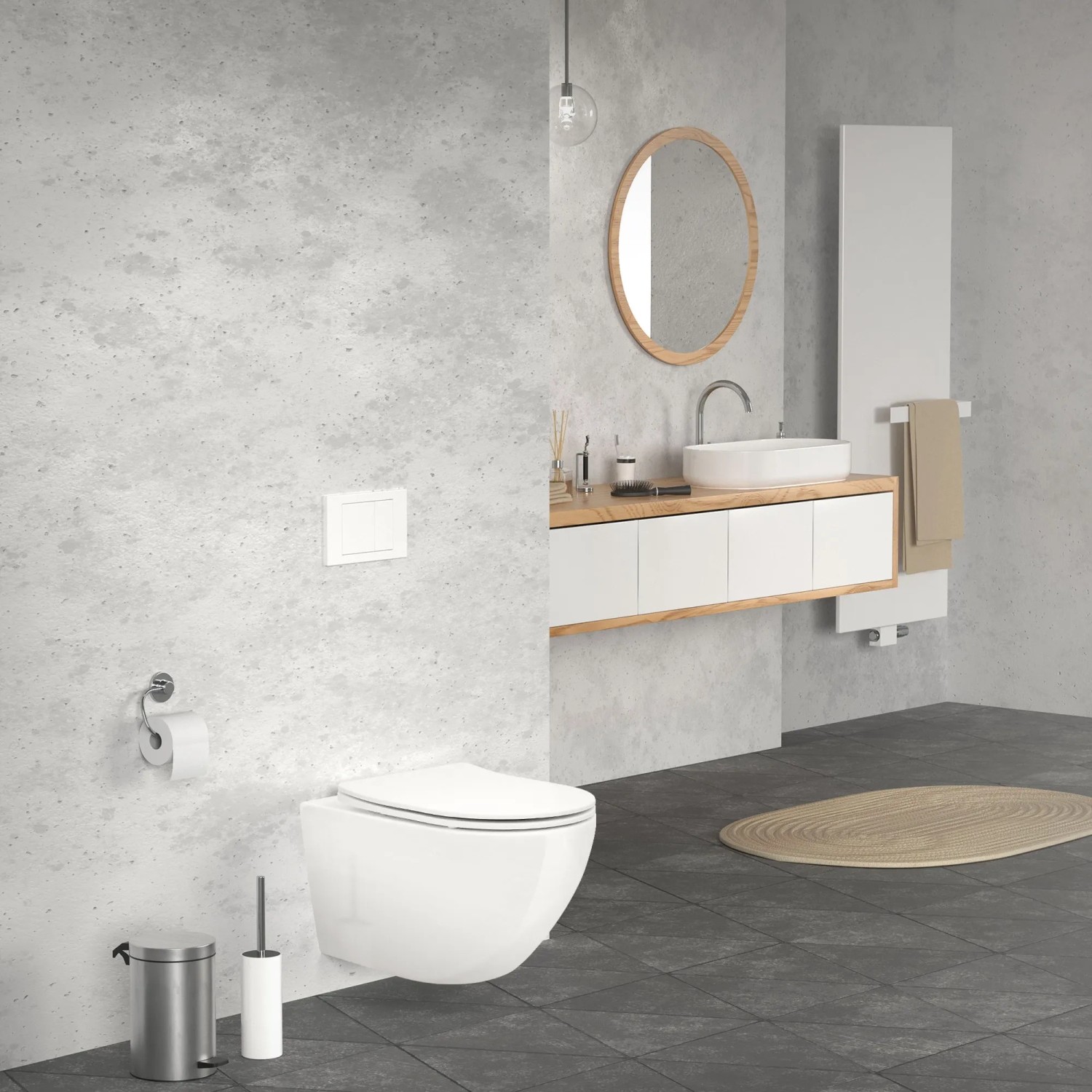 LuxeBath Wand-WC, spülrandlos, weiß mit Nano-Beschichtung, 53,5 cm, im modernen Badezimmer.