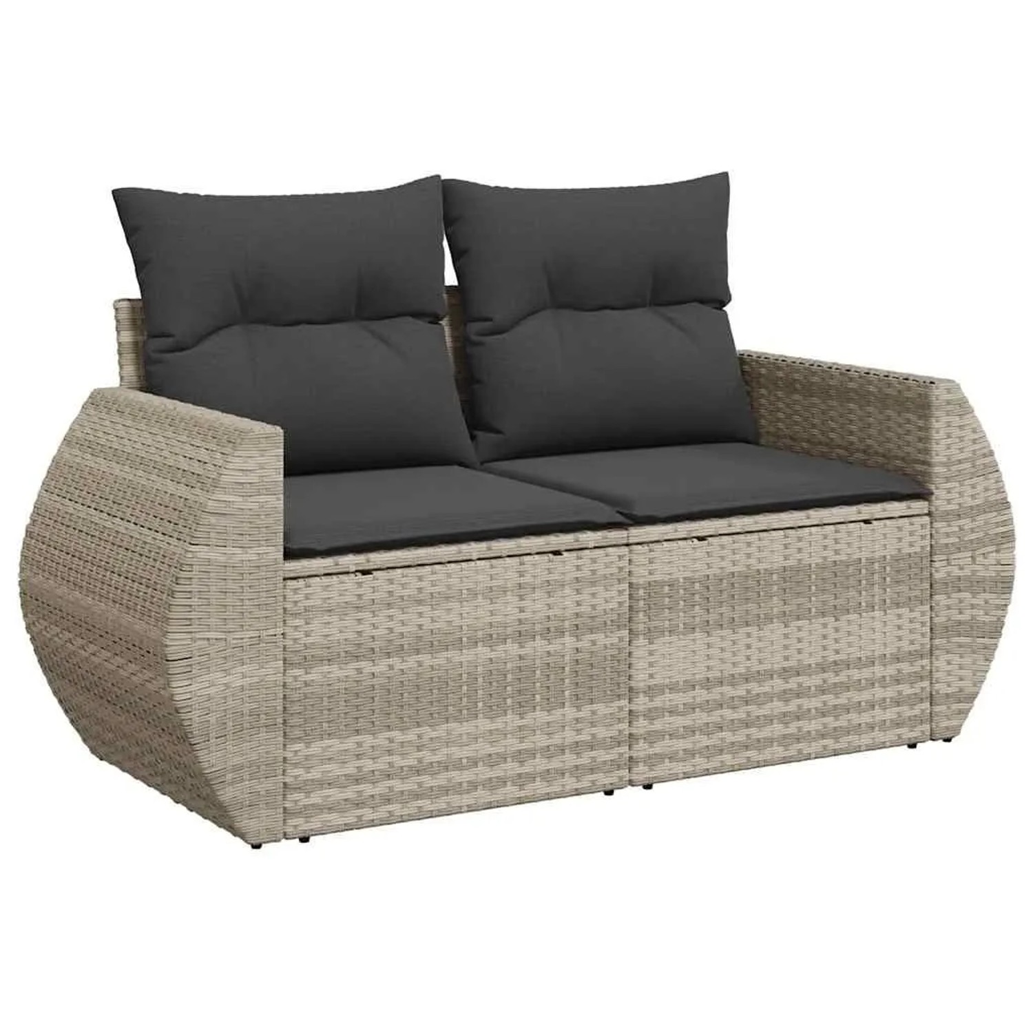 vidaXL Gartensofa mit Kissen 2-Sitzer Hellgrau Poly Rattan 366186
