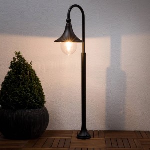Schwarze Lindby Außenleuchte Daphne aus Aluminium, 120cm hoch, mit klarem Diffusor. Ideal für Garten und Terrasse.