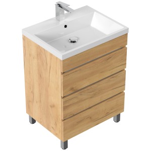 Posseik Badmöbel-Set Fellini 70 in Eiche Gold mit Waschbecken und 3 Schubladen.