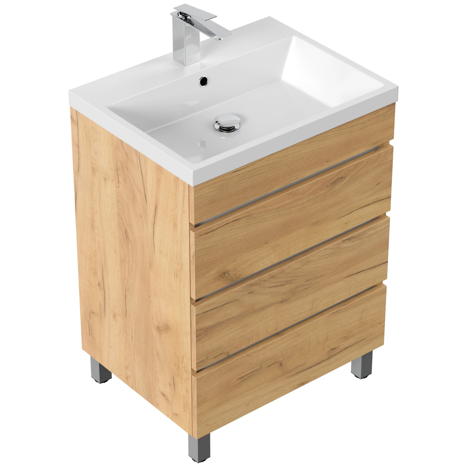 Posseik Stand-Badmöbel Fellini 70 SoftClose mit 3 Schubladen Eiche Gold günstig online kaufen