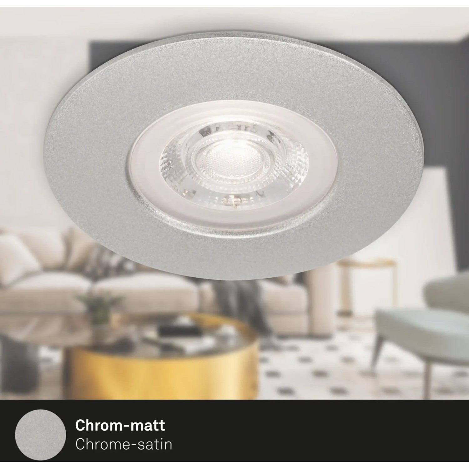 Brilo LED-Einbauleuchte Kulana, 4er-Set, chrom matt, 4,9W, für Innenräume und Bäder.