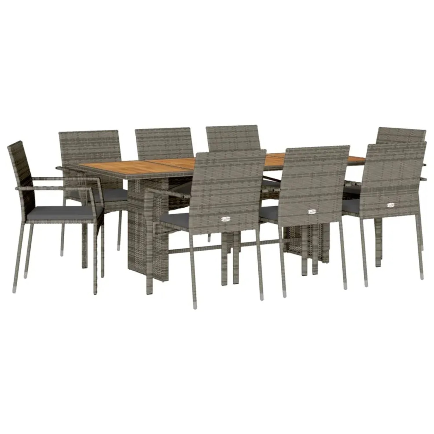 vidaXL 9-Tlg Garten-Essgruppe mit Kissen Grau Poly Rattan 3213505