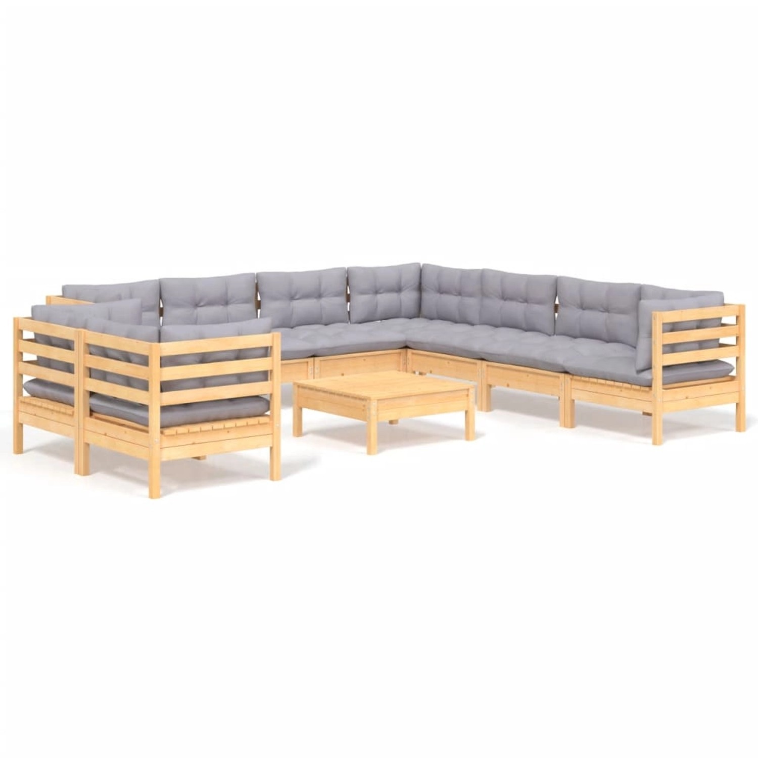 vidaXL 10-Tlg Garten-Lounge-Set mit Grauen Kissen Massivholz Kiefer 3096904 günstig online kaufen