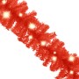 Rote Weihnachtsgirlande mit leuchtenden LED-Lichtern, ideal als festliche Dekoration für den Wohnbereich.