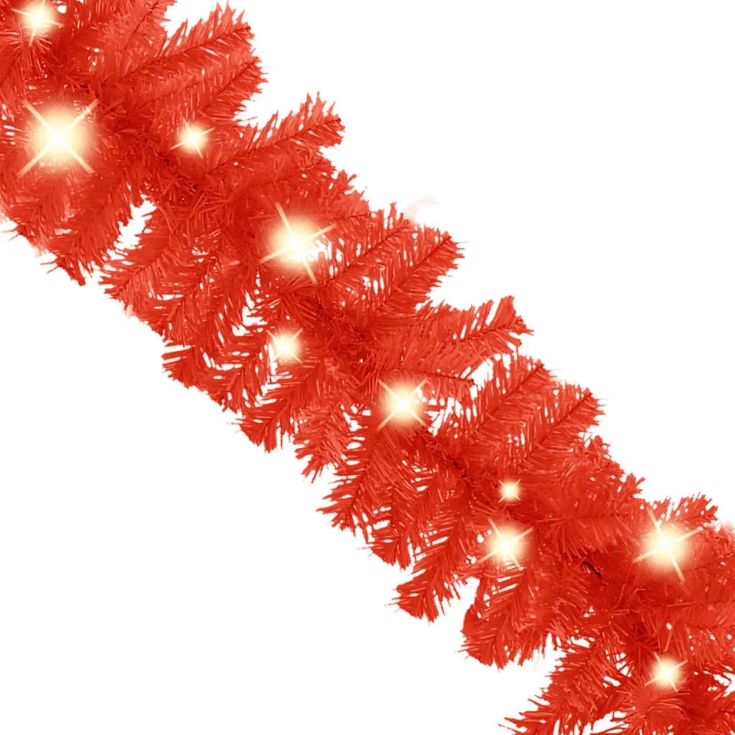 Rote Weihnachtsgirlande mit leuchtenden LED-Lichtern, ideal als festliche Dekoration für den Wohnbereich.