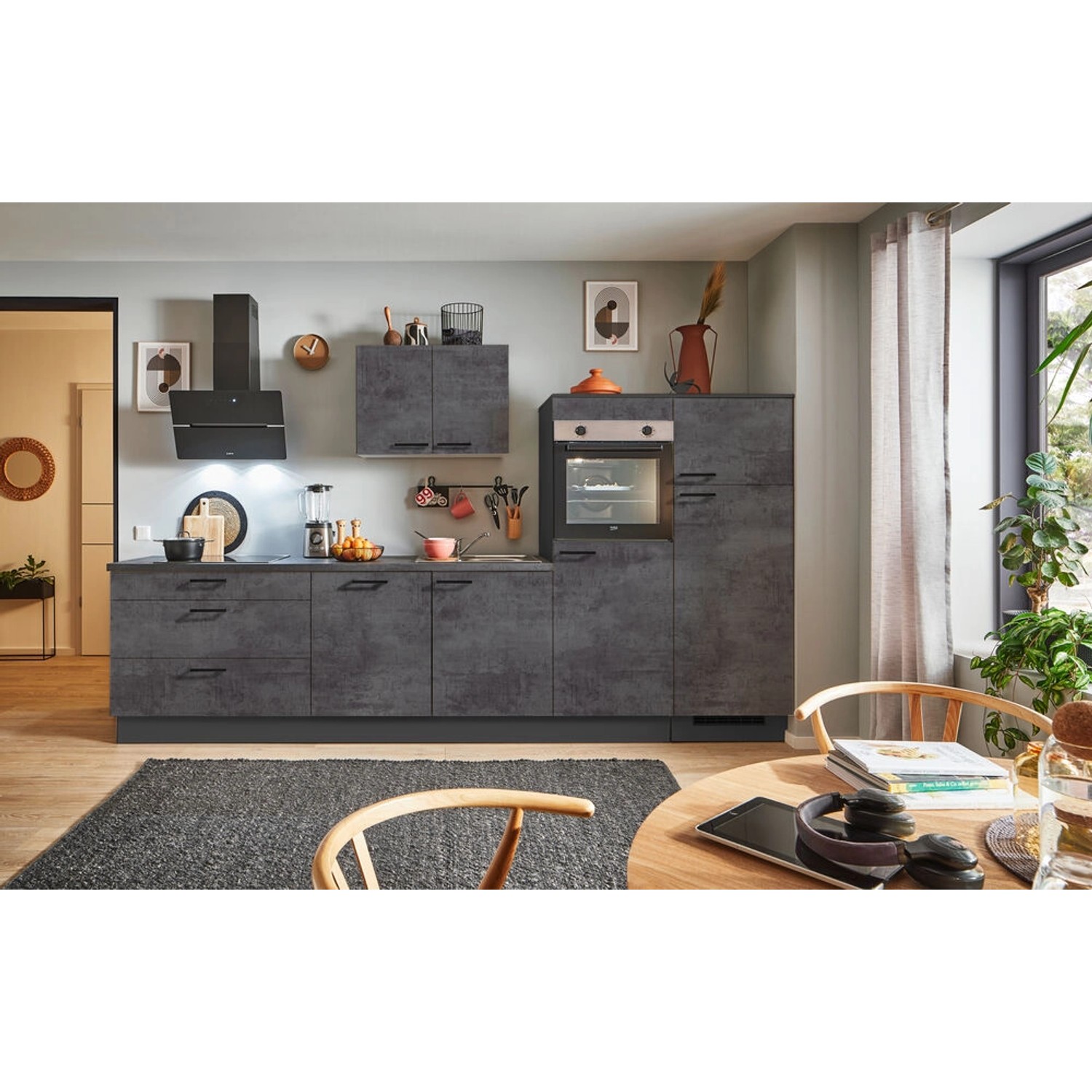 pino Küchenzeile 320 cm Beton Grafitgrau Anschlag rechts 2 Geräteschränke günstig online kaufen