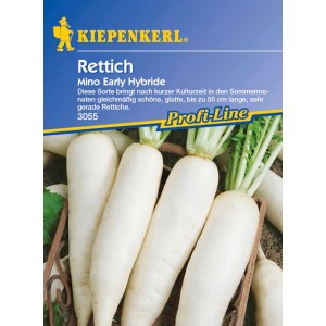 Kiepenkerl Rettich Mino Early Hybride: Lange, weiße Rettiche, Gemüsesamen für den Garten.