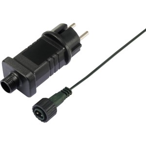 Netzteil und Stecker für LED-Lichternetz, grünes Kabel.