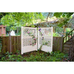 KHW Spalier 2er-Set, weiß, mit Erdspieß, Rankhilfe für Garten und Terrasse.