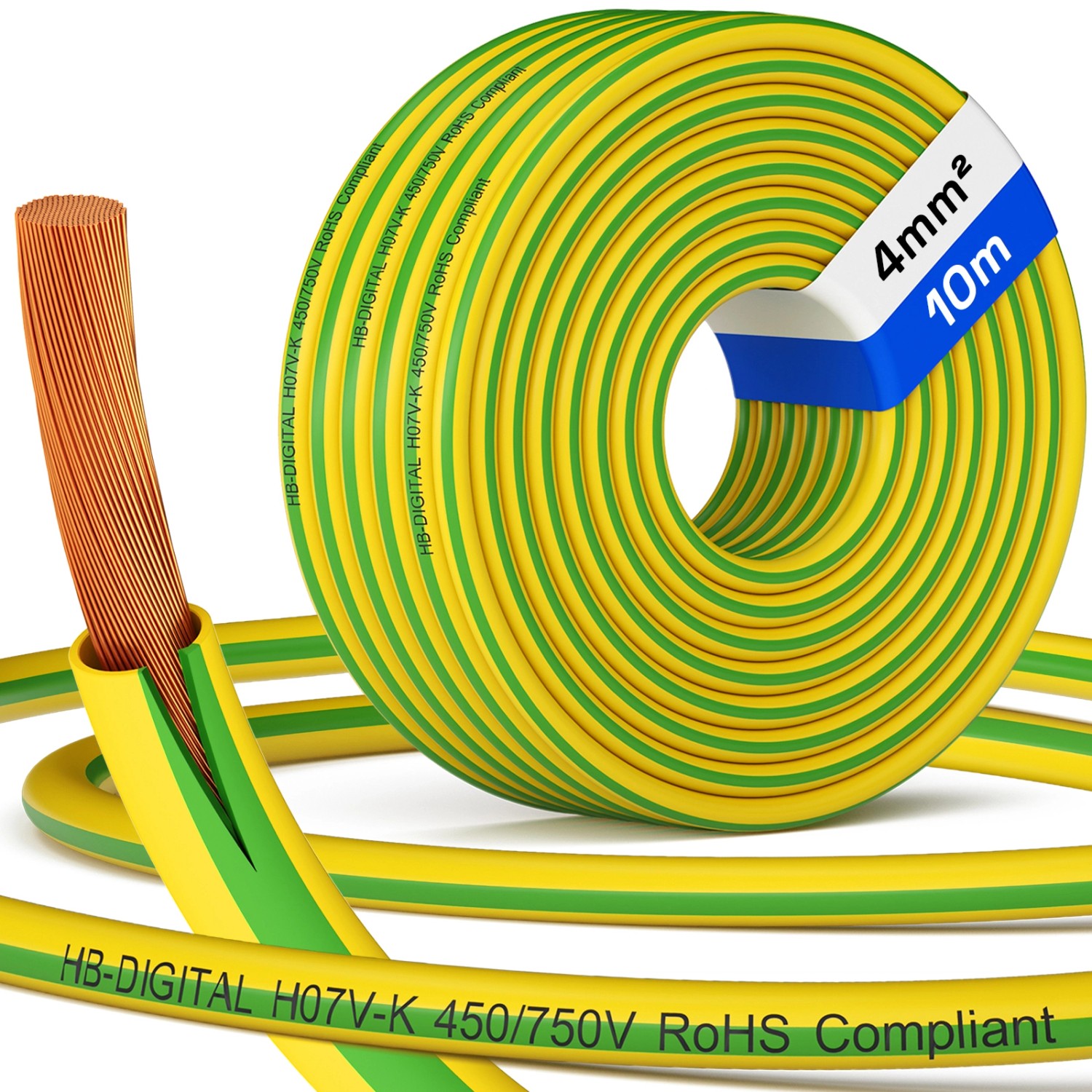 hb-digital 10m PVC Aderleitung H07V-K Erdungskabel 4mm2 Flexibel