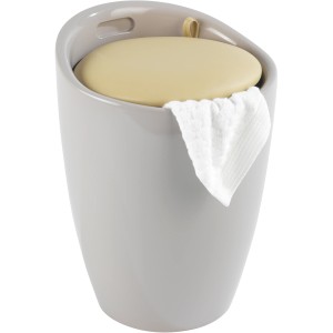 Wenko Badhocker Candy Taupe mit gepolsterter Sitzfläche und Wäschesack.