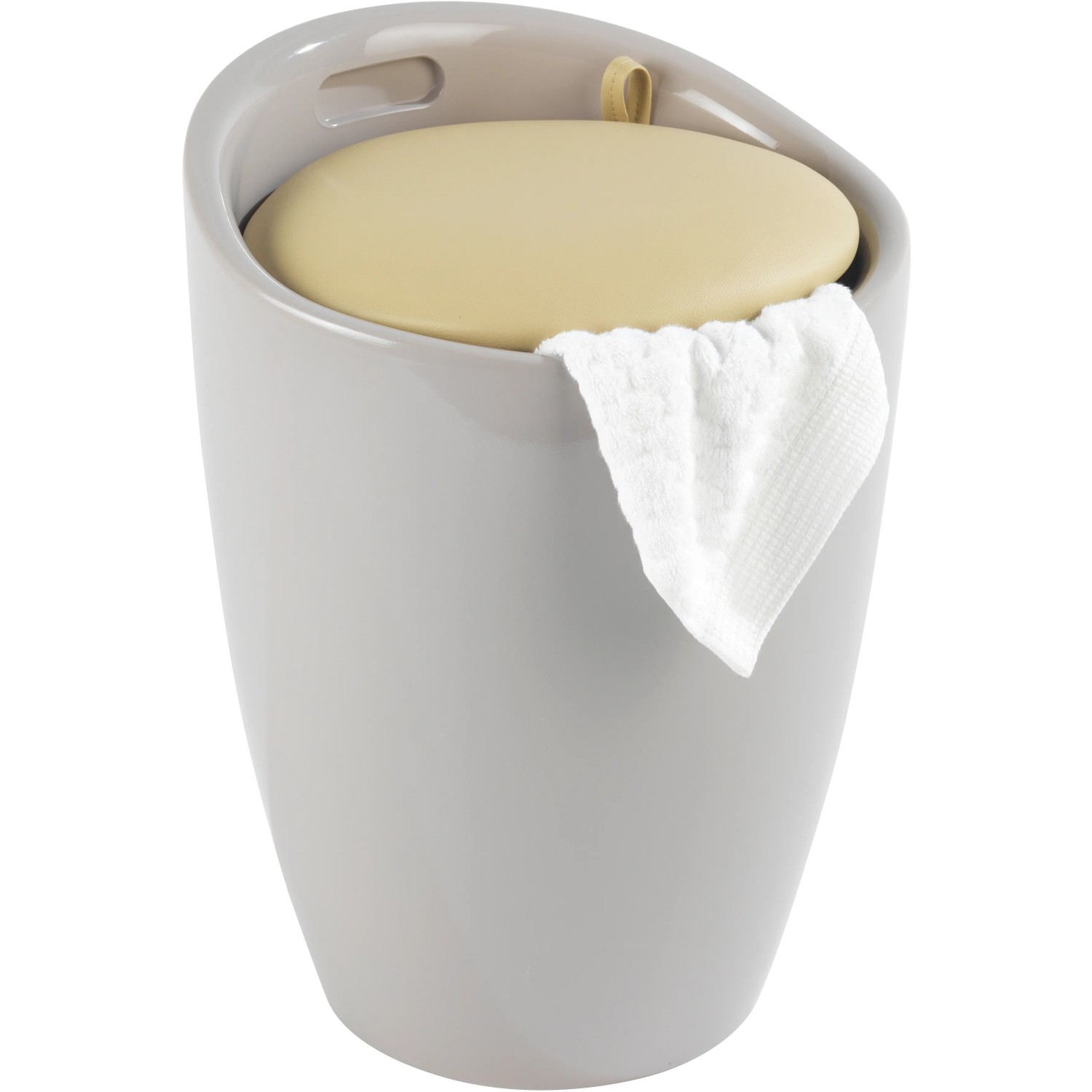 Wenko Badhocker Candy Taupe mit gepolsterter Sitzfläche und Wäschesack.