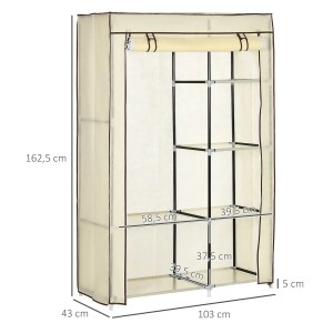 HOMCOM Kleiderschrank mit 6 Fächern, Kleiderstange, faltbar, creme, 103x43x162,5cm.