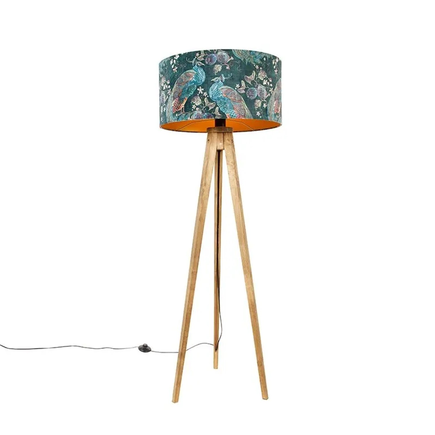QAZQA Dreibeinstativ Vintage Holz mit Haube Pfauengrün 50 cm Dreibeinstativ Classic