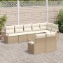 Beiges 8-teiliges Garten-Sofa-Set aus Poly Rattan von vidaXL für Terrasse und Garten.