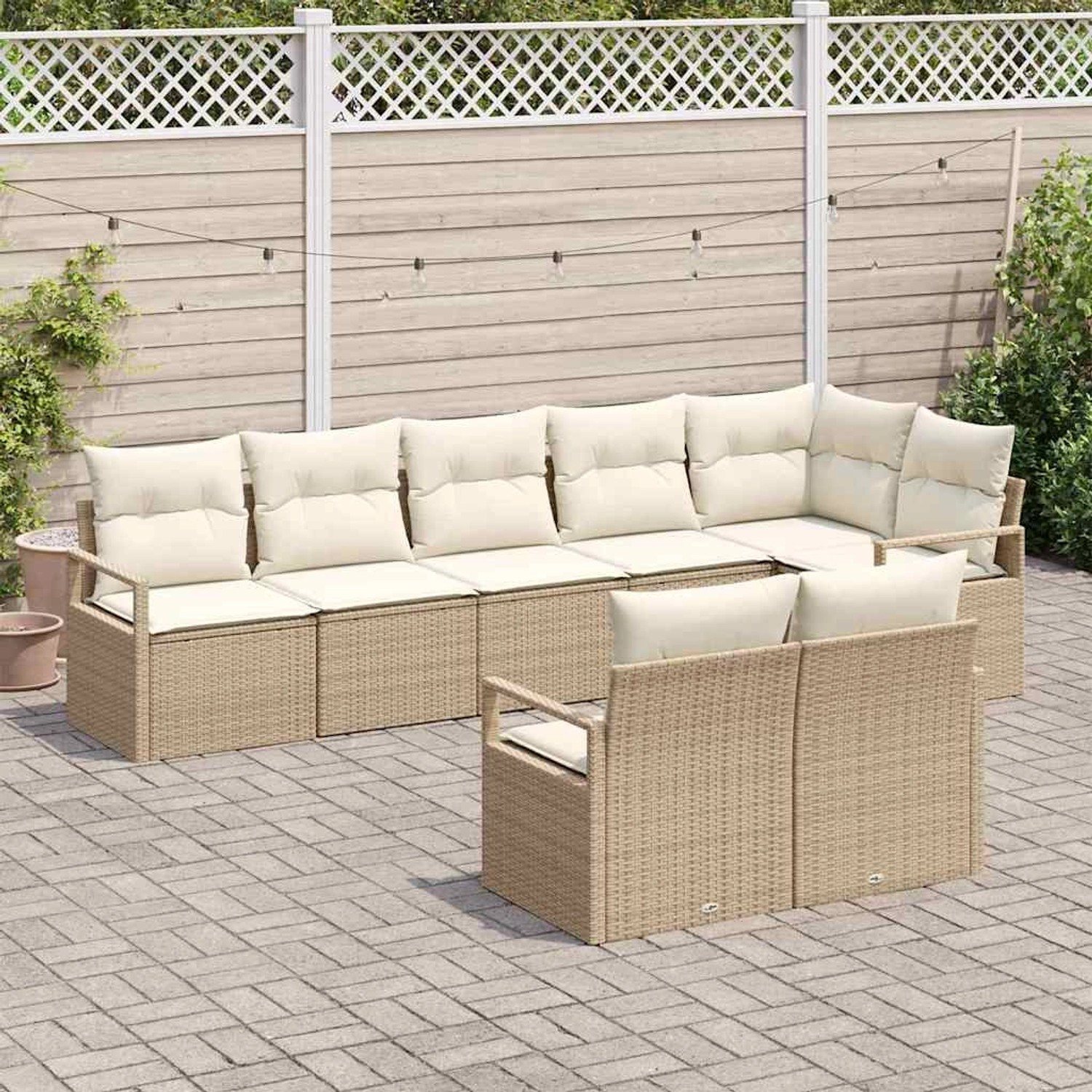 Beiges 8-teiliges Garten-Sofa-Set aus Poly Rattan von vidaXL für Terrasse und Garten.