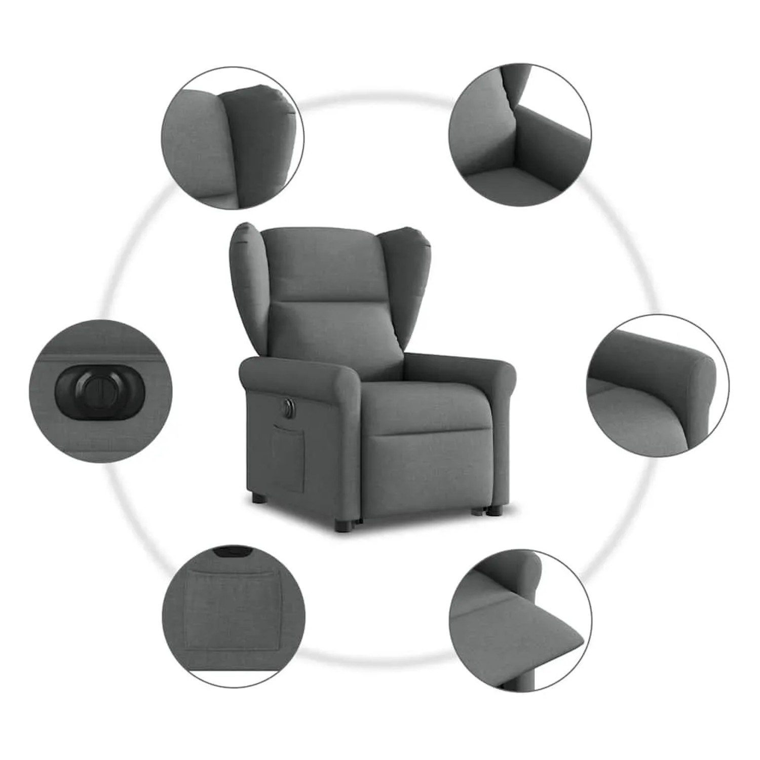 vidaXL Relaxsessel mit Aufstehhilfe Elektrisch Dunkelgrau Stoff 3303395_11