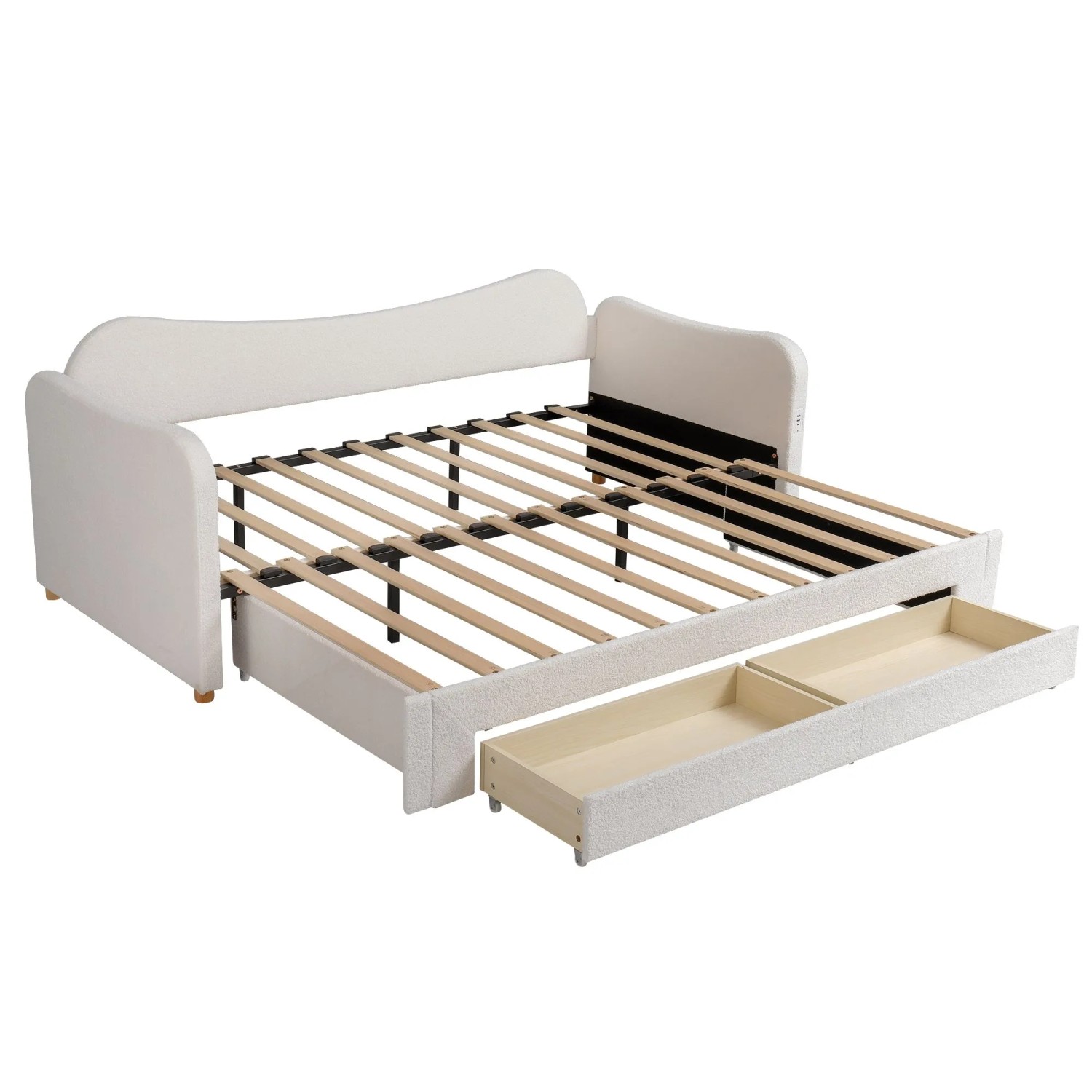 okwish Tagesbett 90x200cm mit Schubladen Bouclé Gästezimmer Beige ohne Matratze