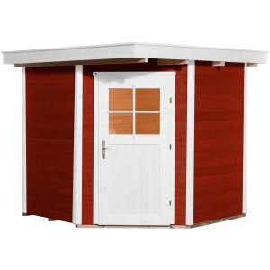 Weka Holz-Gartenhaus Angolo A, Flachdach, schwedenrot, mit weißer Tür und Fenster